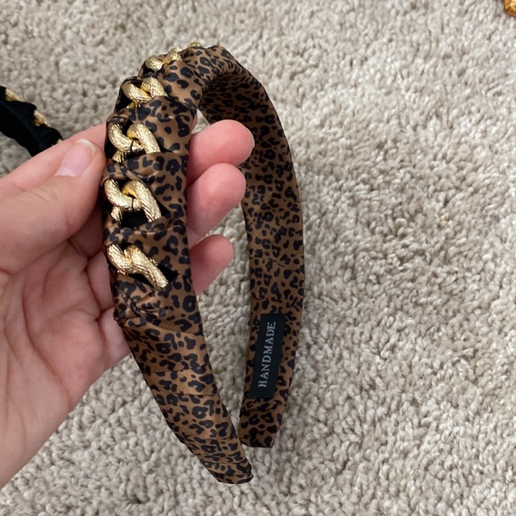 Set of chiche head bands - black and cheetah print with gr chain detail - Picture 5 of 5